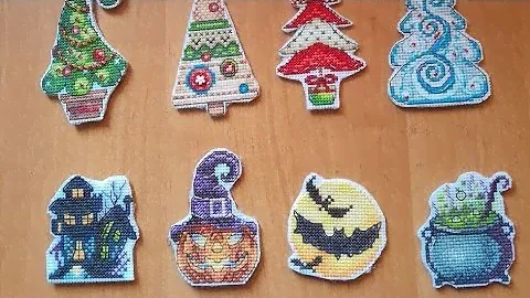 Cross stitch ornaments. Finished embroidery patterns.
